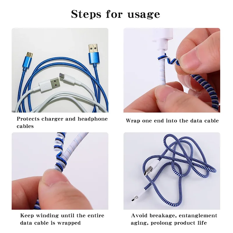 1.4m Color phone Wire Cord Rope Protecto Anti-break spring protection rope for USB Charging Cable earphone Data Bobbin Winder