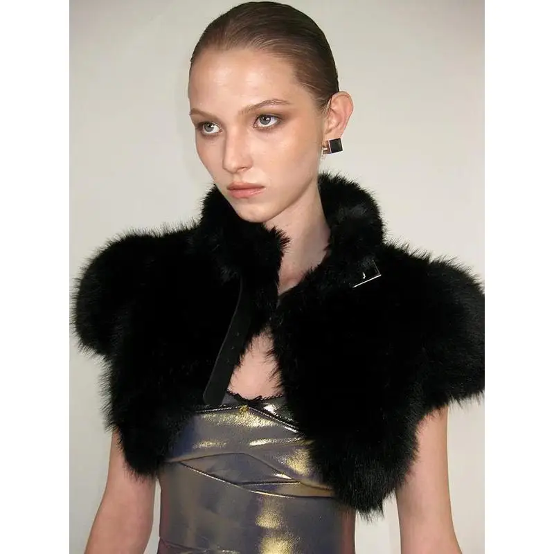 

Fashionable Fur Crop Shawl Top Vest Short Women's Fashionable Asymmetric Warmth-Bearing 3D Effect Standard Fit Chinese Made