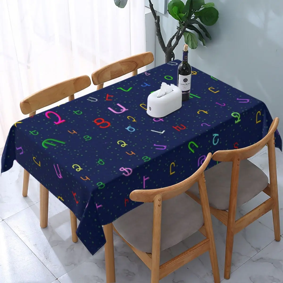 

Rectangular Oilproof Colorful Armenian Alphabet Table Cover Armenia History Letters Table Cloth Backed Tablecloth for Dining