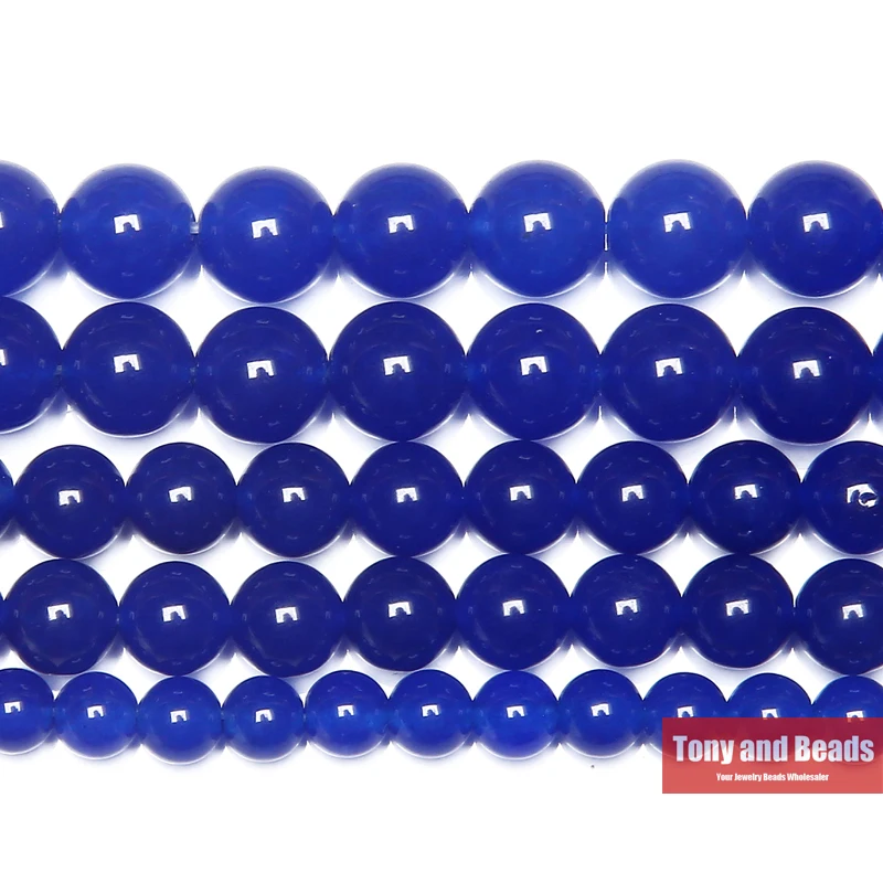 Tonyandbeads Smooth Natural Stone Dark Blue Jade Loose Beads 6 8 10 MM Pick Size For Jewelry Making