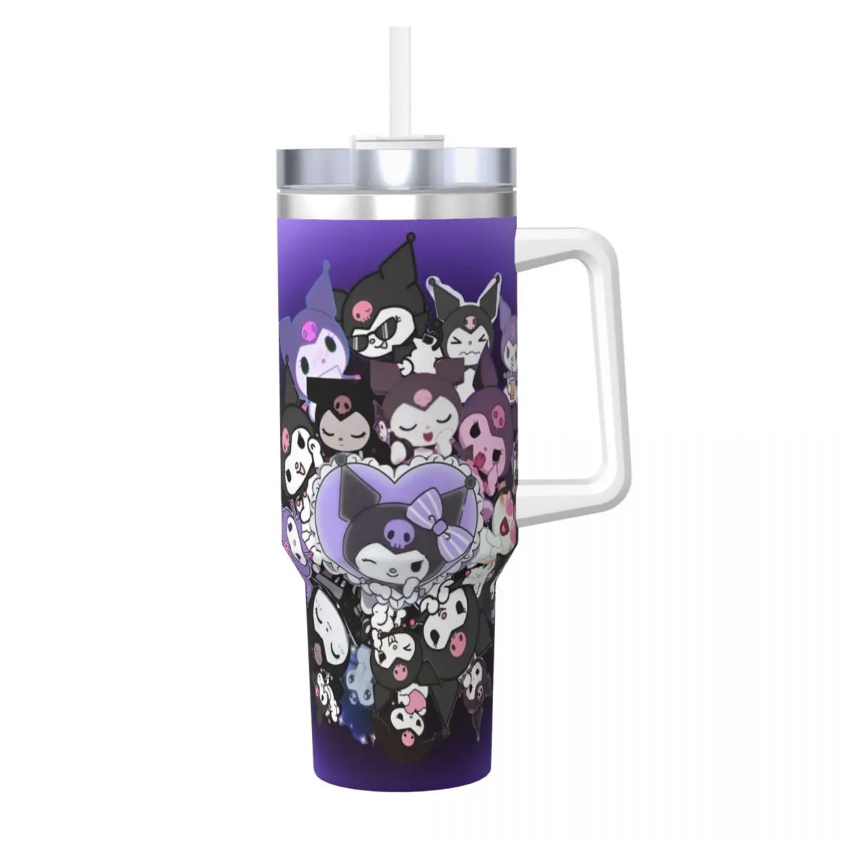 Stainless Steel Tumbler MINISO Kawaii Kuromi Mugs Cup With Straws Cold and Hot Water Bottle Portable Large Thermal Cups