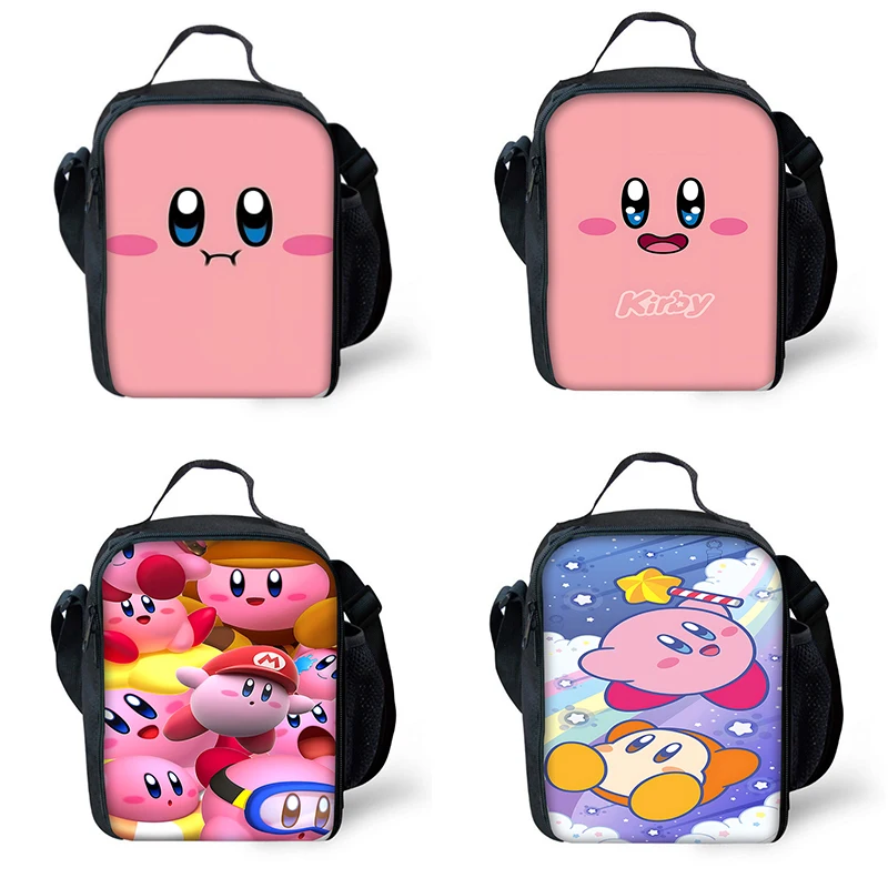 Bonito Anime Kirbys lancheira isolada, saco de grande capacidade para criança, estudante, piquenique ao ar livre, refrigerador térmico reutilizável, menino e menina