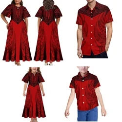 Tax Free Polynesian Family Set Island Women'S Colorful Sleeve Drop Neck Dress Men'S Short Sleeve Shirt Children'S Clothing