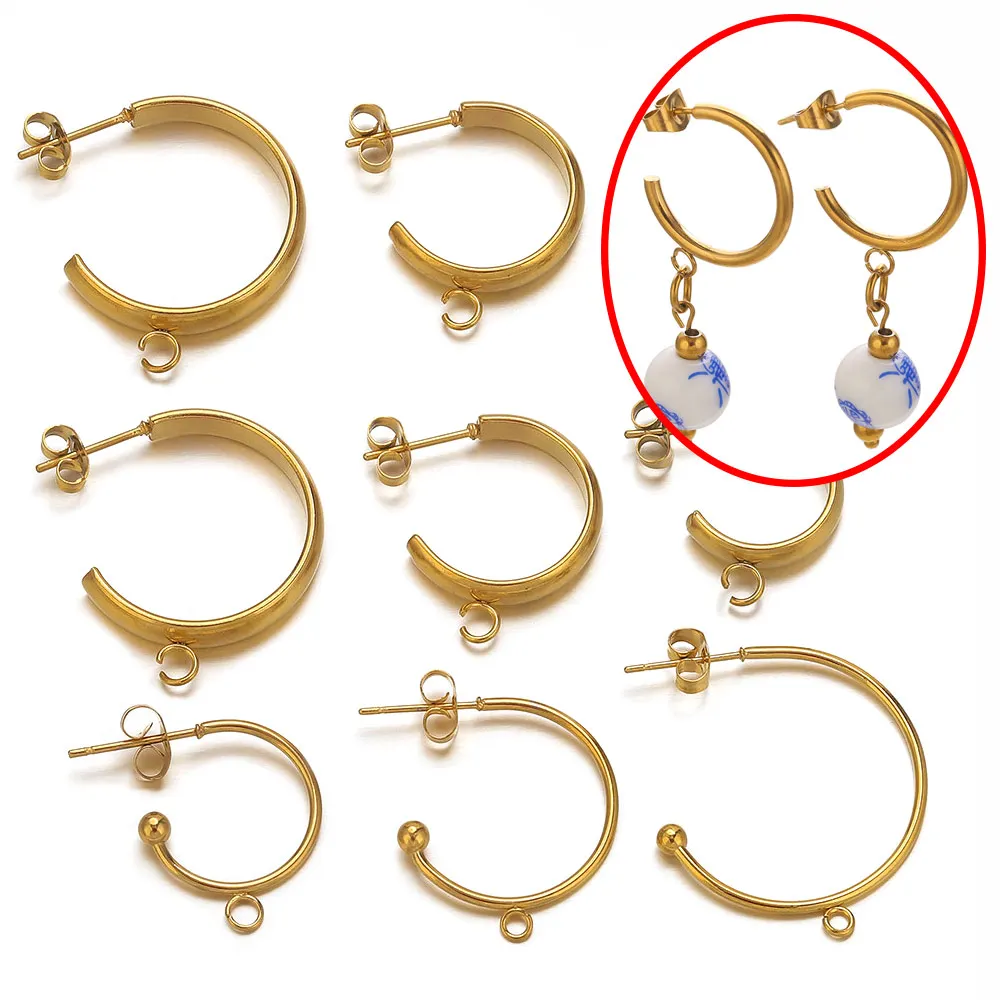 

6/10pcs Stainless Steel C Shape Earrings with Loops Base Gold Plated Handmade DIY Pendant Jewelry Making Accessories Wholesale