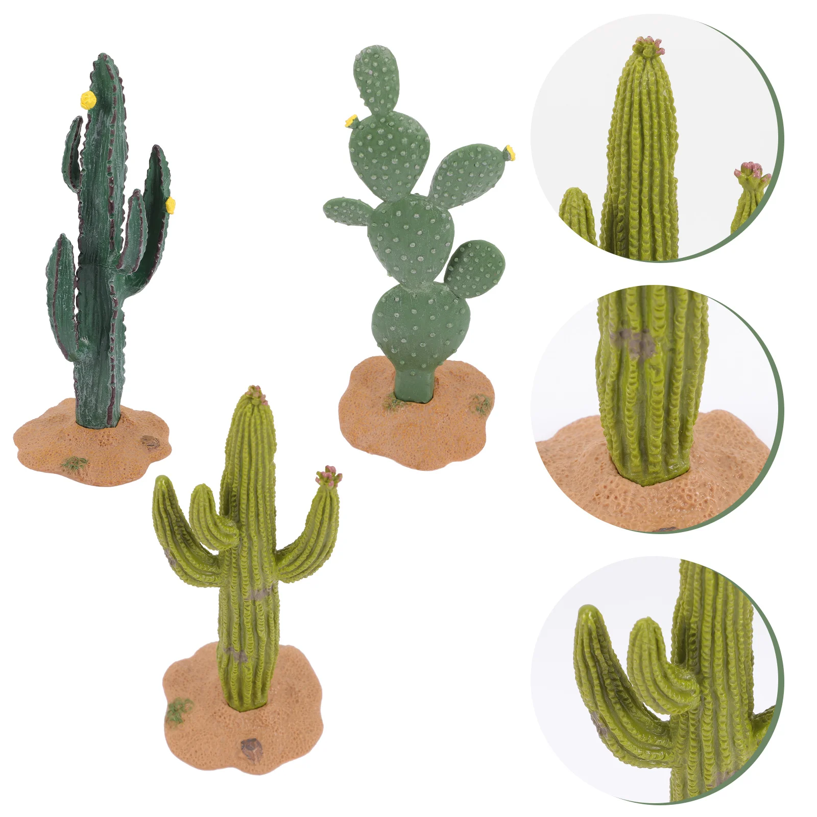 

3 Pcs Simulated Cactus Decoration Plant Toy Faux Decorations Garden Tiny Statues Miniatures Adorn Car Office