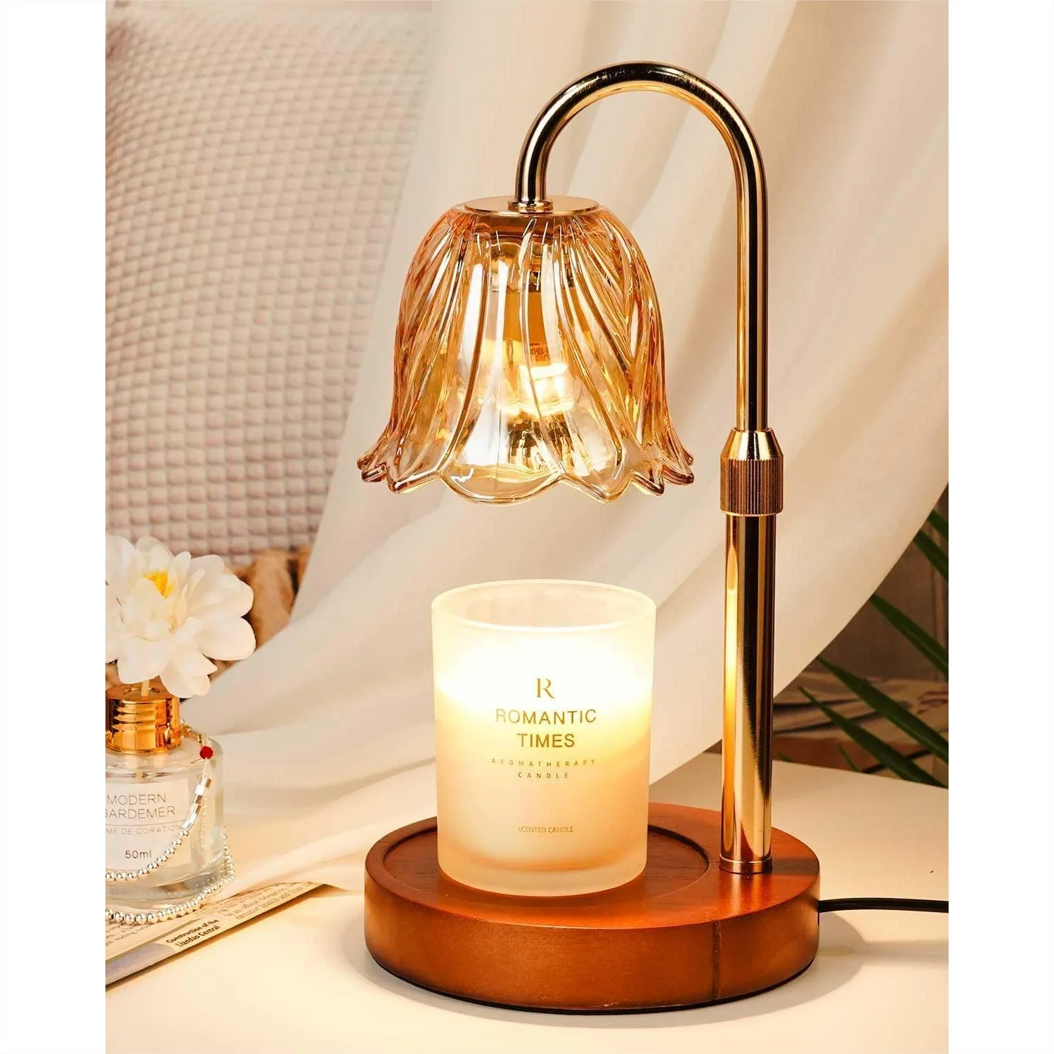 Candle Warmer Lamp Gold With Timer And Dimmer 2 Bulbs Height Adjustable Home Decor Gift For Women Mom Housewarming Birthday