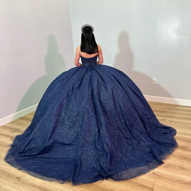 ANGELSBRIDEP Glittering Navy Blue Quinceanera Dresses Vestidos De 15 Anos Sweetheart Luxury Beading Crystal Formal Princess Gown