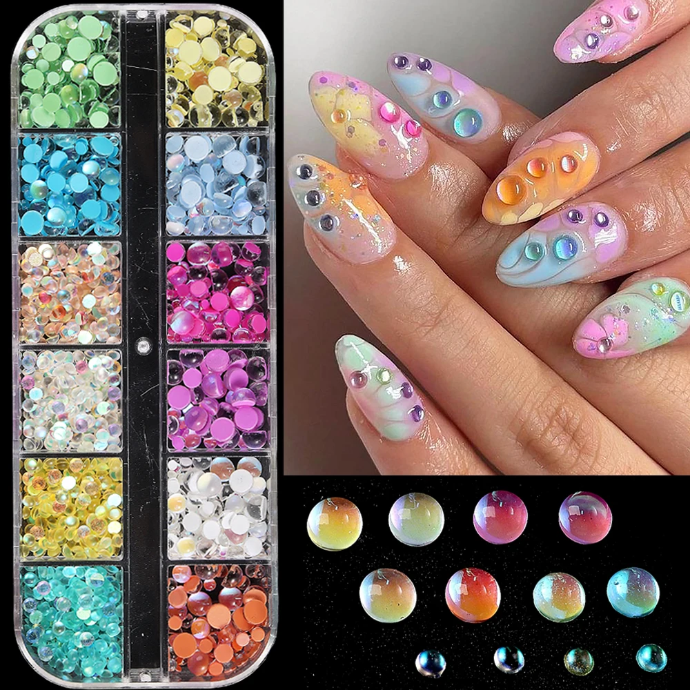 3D Colorful Aurora Nail Beads Charms Rhinestones Decors Crystal Flatback Jewelrys Bubble Design DIY Manicure Accessory NT12G-RYZ