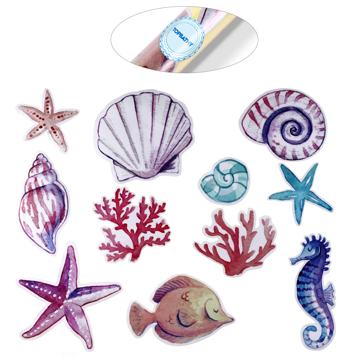 ملصق حائط من Ocean World مقاوم للماء وقابل للإزالة من مادة PVC بتصميم على شكل صدفة البحر لغرفة النوم وغرفة المعيشة وورق جدران فني