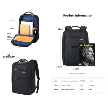 WIERSOON Black Backpack 40L Expandable Men for 15.6 Inch Laptop Backpacks Male Large Capacity Mal