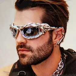 Fashion Y2K Steampunk Brand Design Twisted Sunglasses Women For Men Male Luxury Punk Big Frame Sun Glasses Vintage Sport Goggle