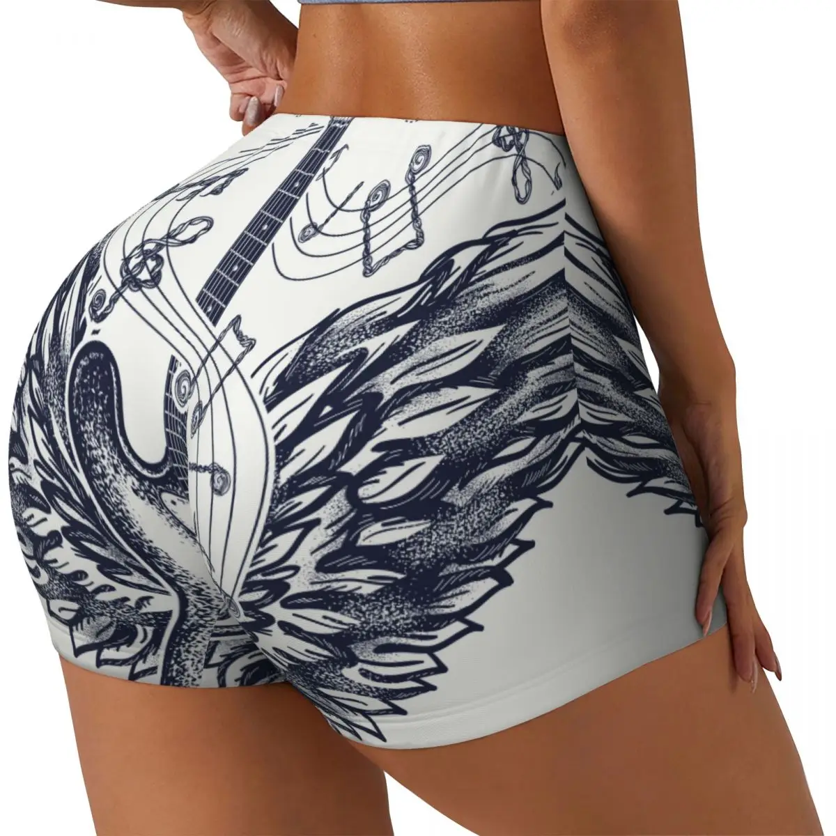 Push Up Short Elasticity Scrunch Butt Electric Guitar Wings And Music Notes Running Shorts Sports Shorts Womens Clothes Gym