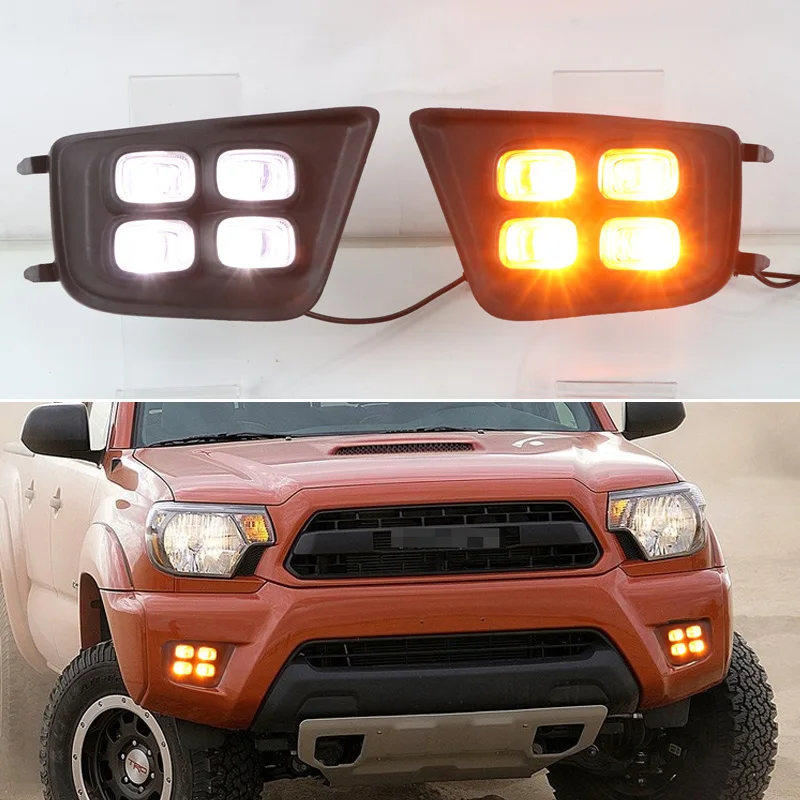 

Car LED Daytime Running Lights DRL For Toyota Tacoma 2012 2013 2014 2015 Yellow Turn Signal 12V Daylihgt Front Bumper Headlamp