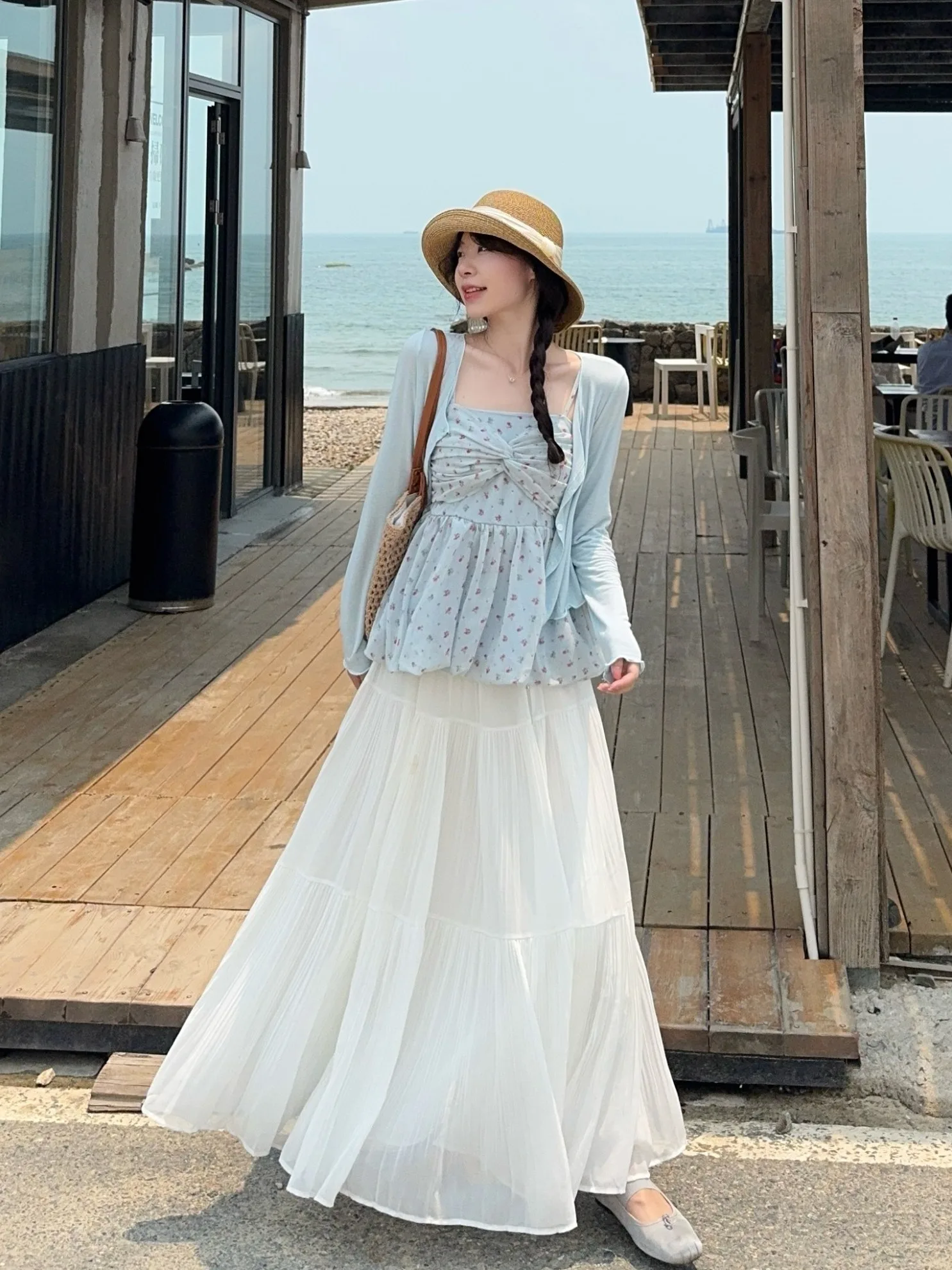 

plus Size Gentlewoman Style Floral Print Wrap Top And Skirt Set Summer New Design Korean Loose Fit High Waist Long Sleeve