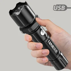 Portable Bright LED Flashlight 3 Modes USB Rechargeable Focusing Light Flash Light Mobile Power Outdoor Camping Flashlight