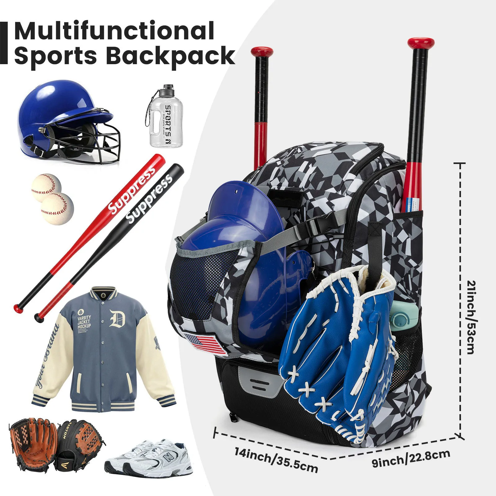 

Large capacity Baseball Backpack Lightweight Softball Bat Backpack with Shoe Compartment Softball Bat Bag Softball Equipment