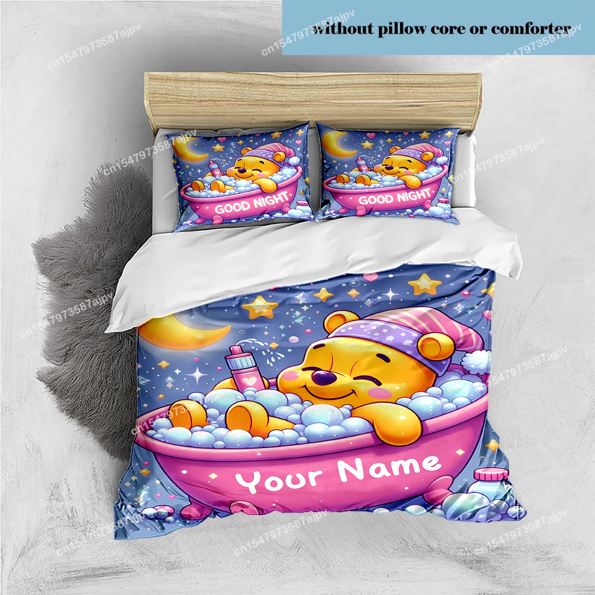 Personalized Duvet Custom Cute Winnie Bedding Set King Twin Double 3 Piece Polyester Duvet Cover Set Christmas Gift Decor-QIANG