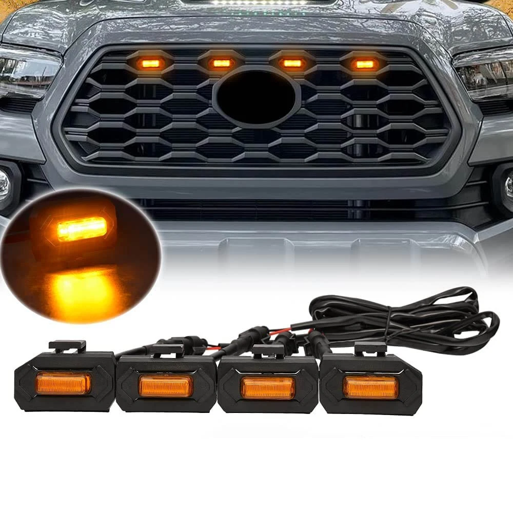 4PCS LED Front Grill Lights for Toyota Tacoma Raptor TRD Off Road Sport 2020 2021 External Grille Lamps, Amber