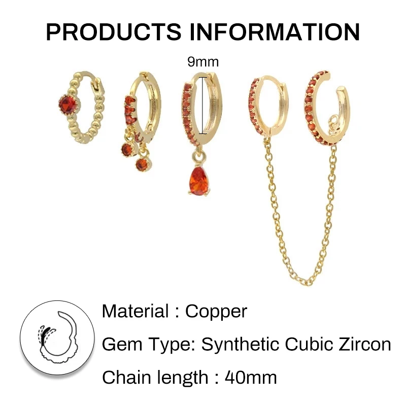 Aide 4pcs Stack Set Colorful Zirconia Huggie Double Hoops With Chain Earrings For Women Wedding Party Crystal Turquoise Jewelry
