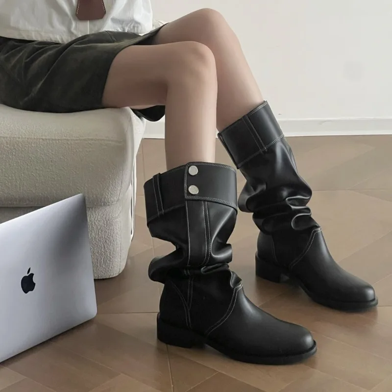 New Retro Luxury Genuine Leather Platform Motorcycle Ankle Boots Women Fashion Designer Daily Outdoor Footwear Botas Mujer