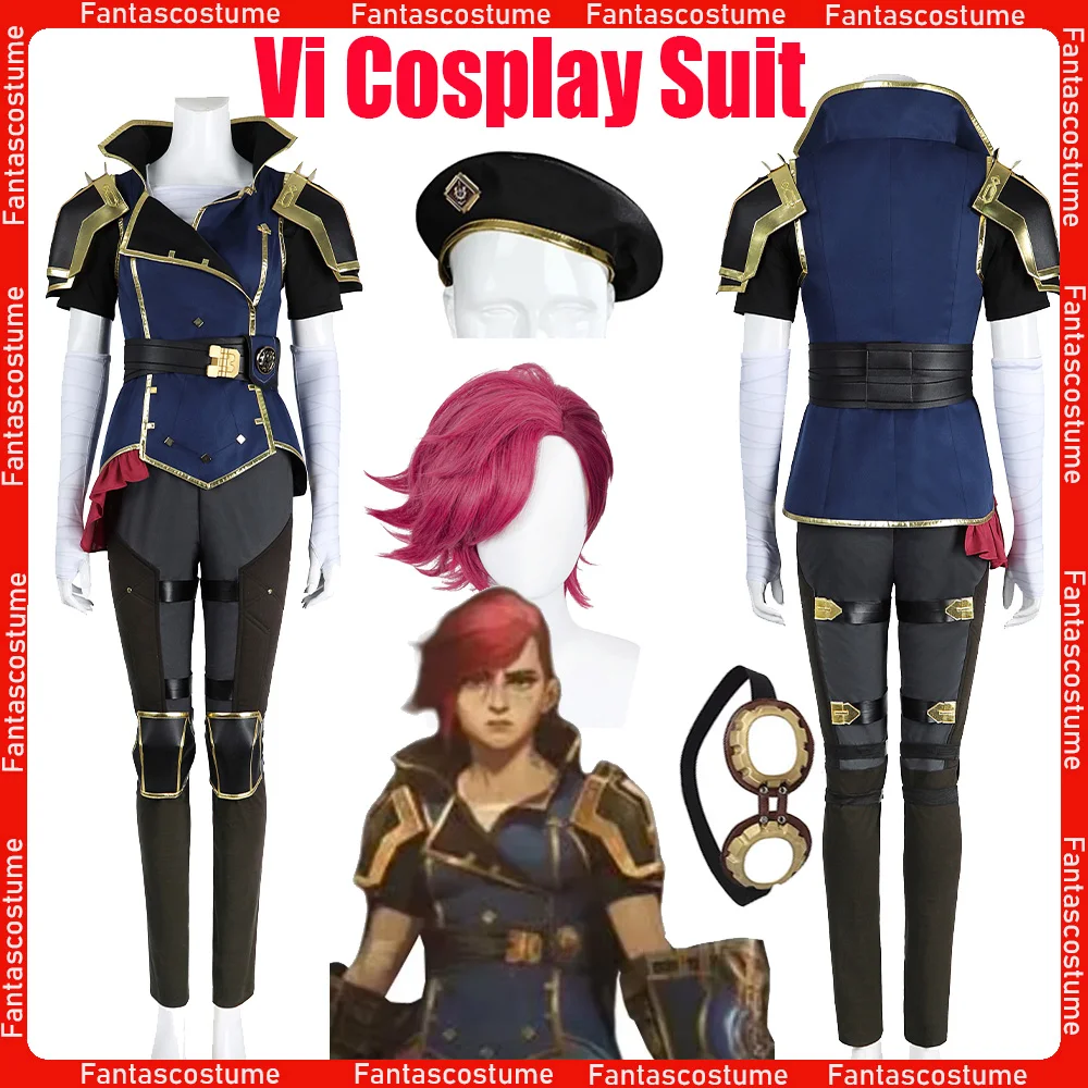 Arcane Vi Cosplay Sheriff Clothing Wigs 2024 Game LoL 2 Costume Adult Women Roleplay Fancy Suit Halloween Dress Up Party Clothes