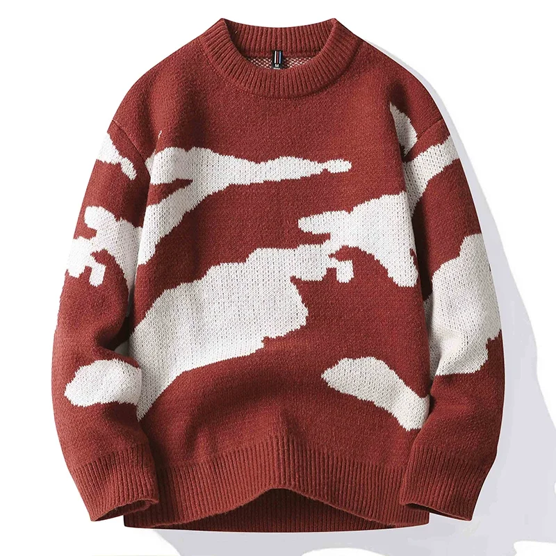 2023 Herfst Heren Casual Trui Wolkenpatroon Schattige Paar Truien Ronde Hals Lange Mouw Mannelijke Gebreide Trui Harajuku Pullover