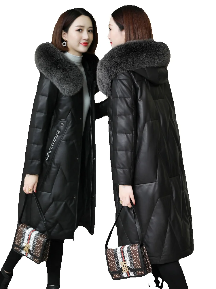 Genuine Leather Jacket, Women's Down New Fox Fur Collar, Sheep Leather Slim Fit And Slimming Fur Coat