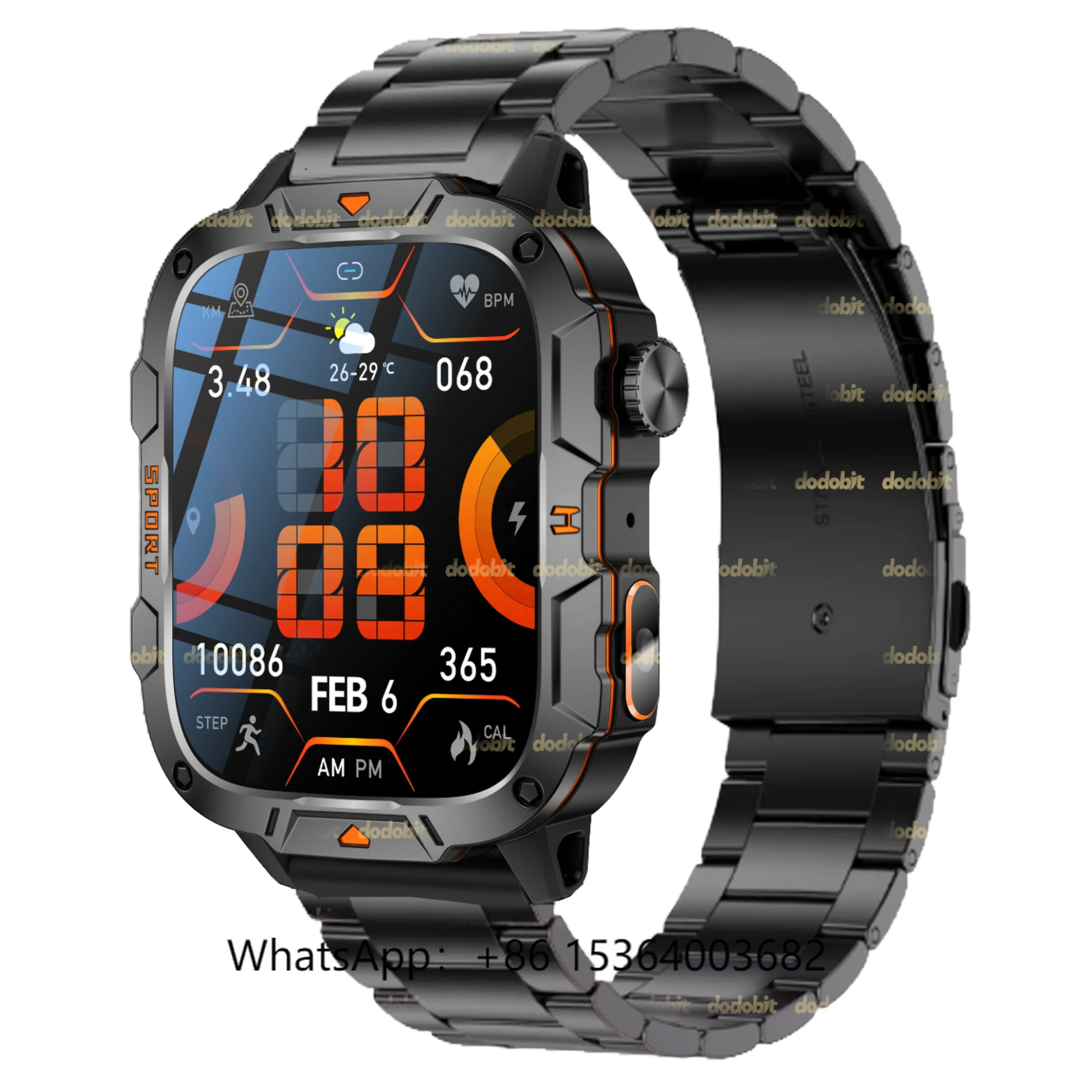 

TJXL-2025 New QX12 Smart Watch for Men 1.96" Square Screen Fitness Tracker Rubber Touch Screen BT Calling Answer Call SOS Flashl