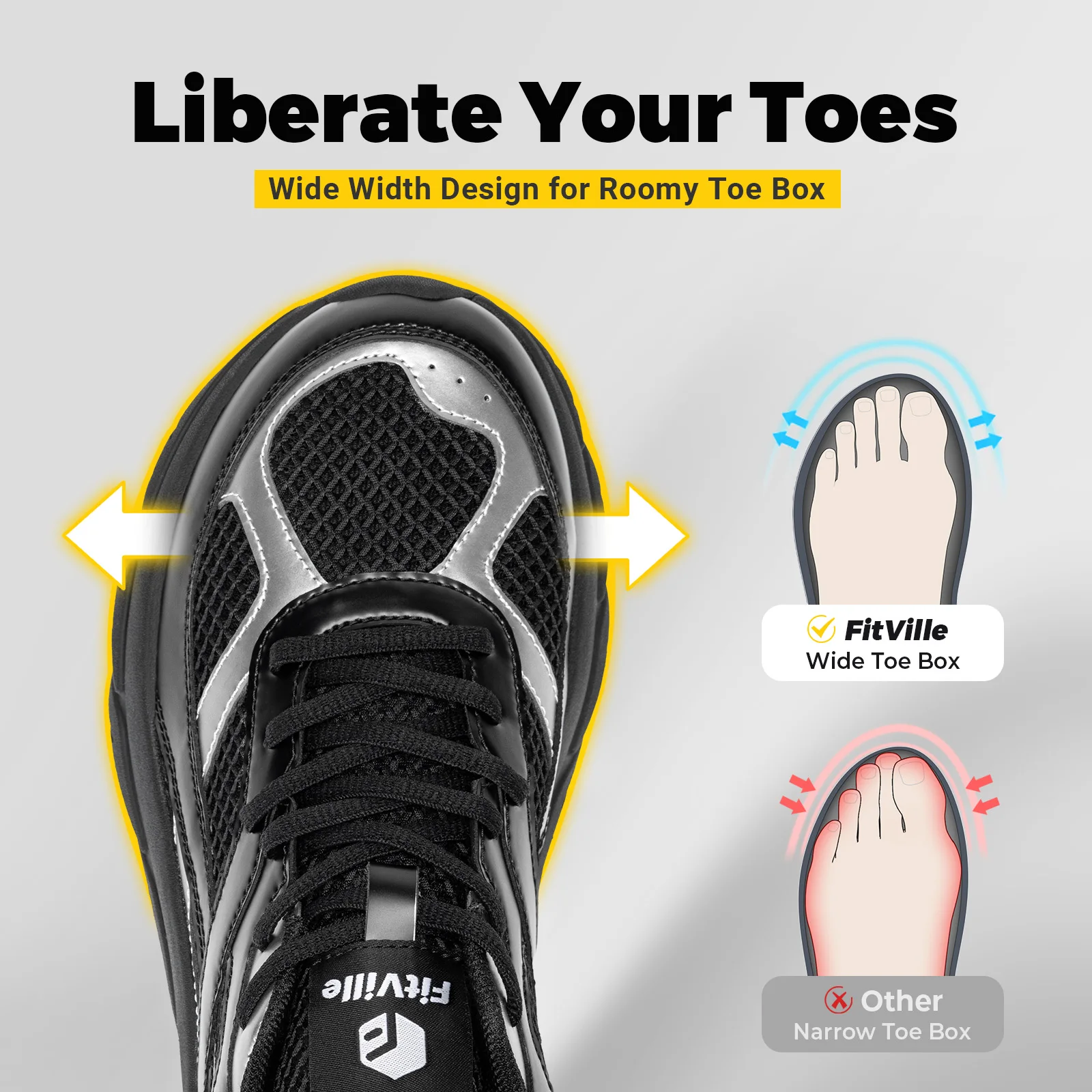 Fitville Men's Walking Shoes Wide Toe Cushioning Casual Sports Sneakers Non Slip Dad Jogging Shoes for Men Arch Support Autumn