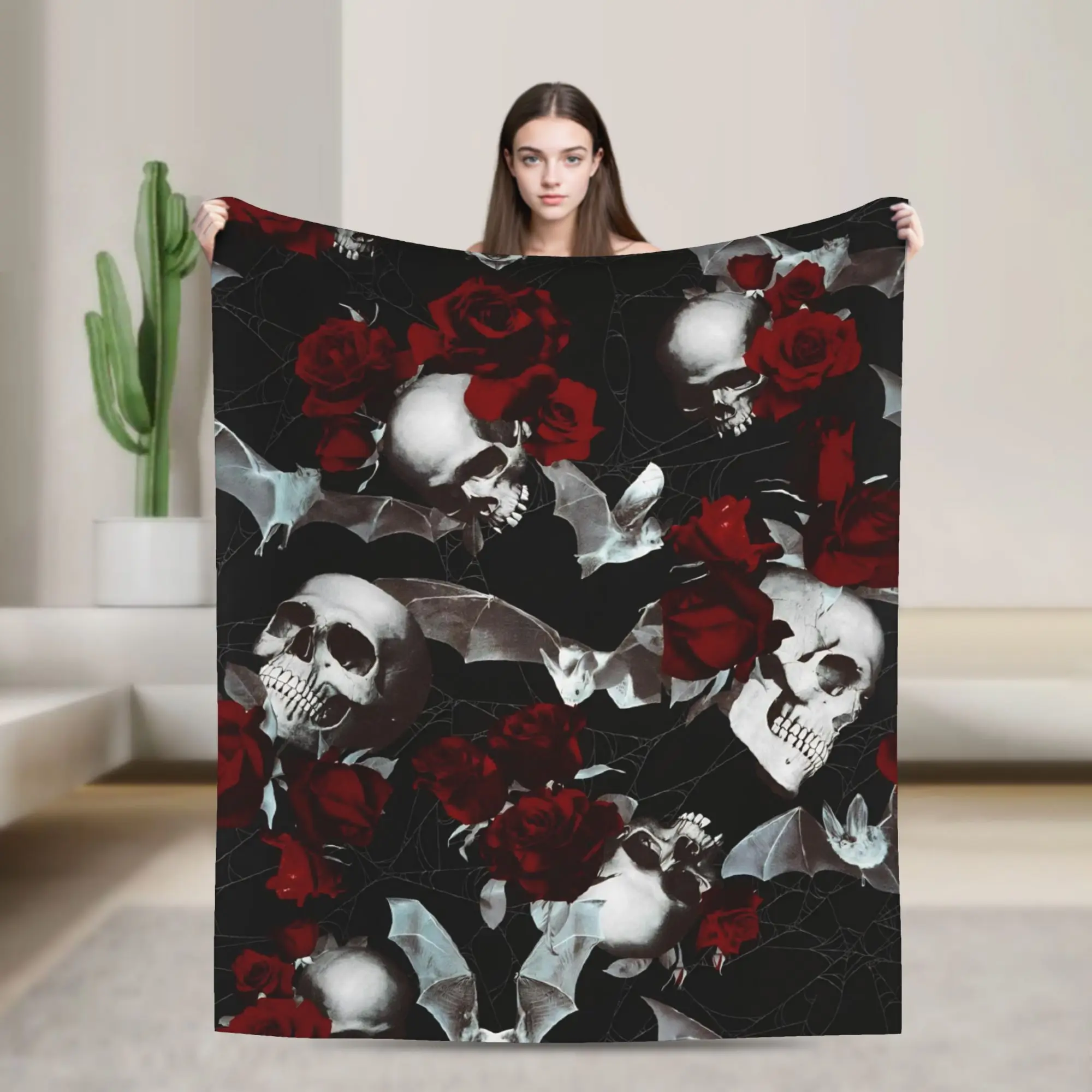 Halloween Gothic Flannel Blanket HAUNTED GARDEN Vintage Throw Blankets for Home 125*100cm Bedspread