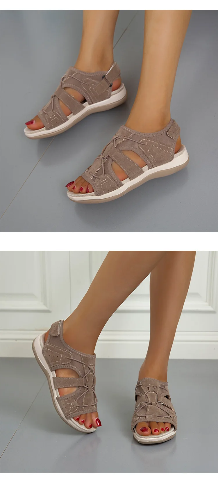 Damen Sandalen Sommer neue runde Kopf atmungsaktive lässige Sandalen große flache Strands andalen Frauen Zapatos de Mujer – Detail 13