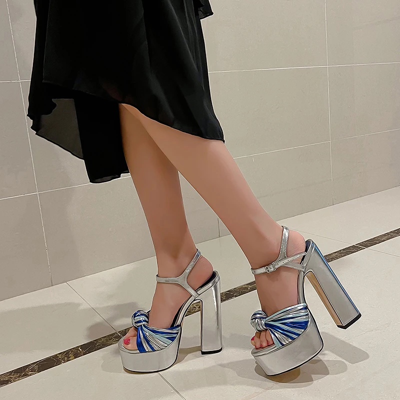 Sandals Sexy Thick High Heels Platform Open Toe Gladiator Mixed Color Twist Summer Sandals Fashion Dress Party Wedding Shoes