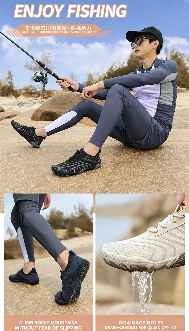 Summer Wide-Head Wading Shoes Men Barefoot Upstream Sketch Shoes Fitness Cycling Yoga Casual Sandals Women Water Sports Shoes
