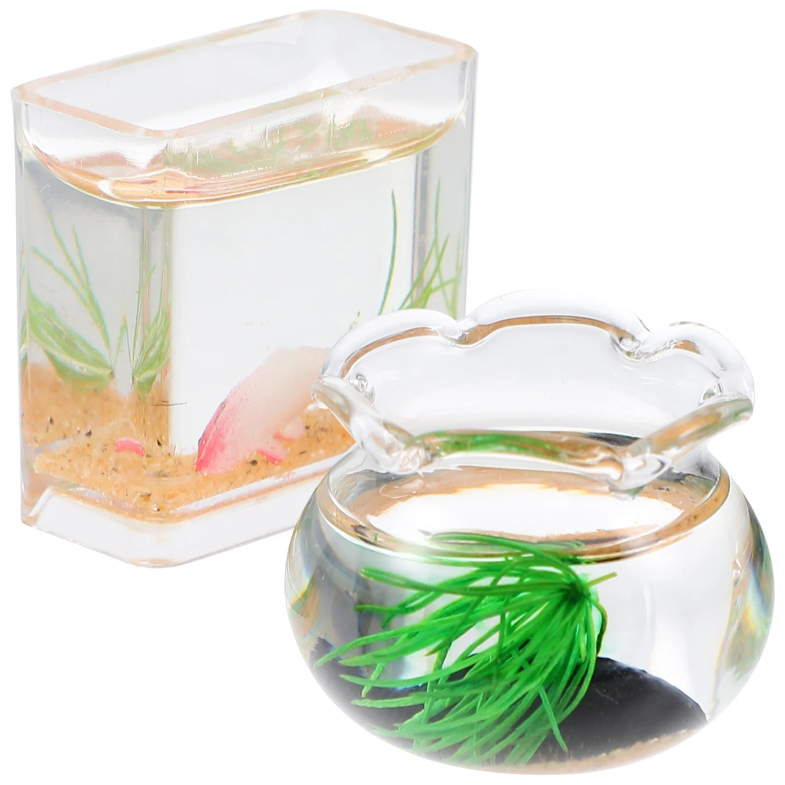 2Pcs 미니어처 물고기 탱크 미니 하우스 장식 절묘한 장인 정신 미니 룸을위한 오래 지속되는 유리 아크릴 장식품