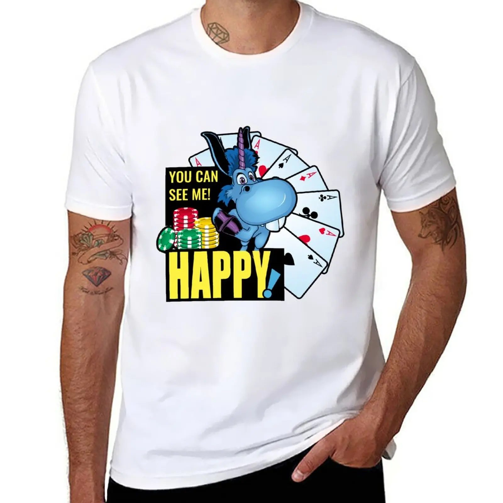 

New Happy! TV series blue unicorn character T-Shirt cute tops sweat shirt t shirts men