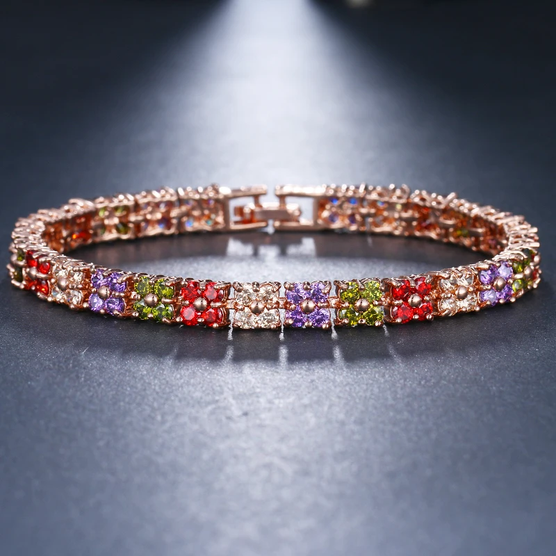 SUGO 2022 Summer New Fashion Unique Rose Gold Color Multi Round Cubic Zirconia Bracelets for Trend Women Beautiful Jewelry Gift