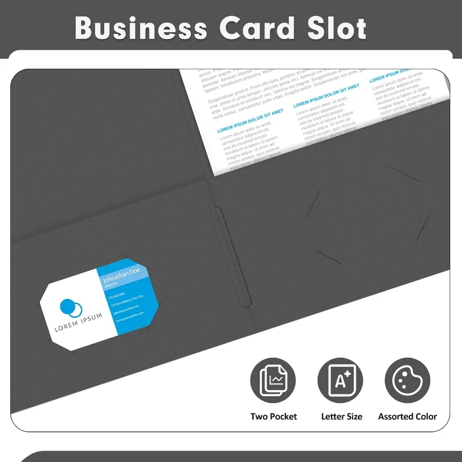 두 개의 포켓 폴더 PANDRI 50팩 레터 사이즈 종이 파일 폴더 학교 사무실 가정 비즈니스 조직용 내구성 있는 검정색