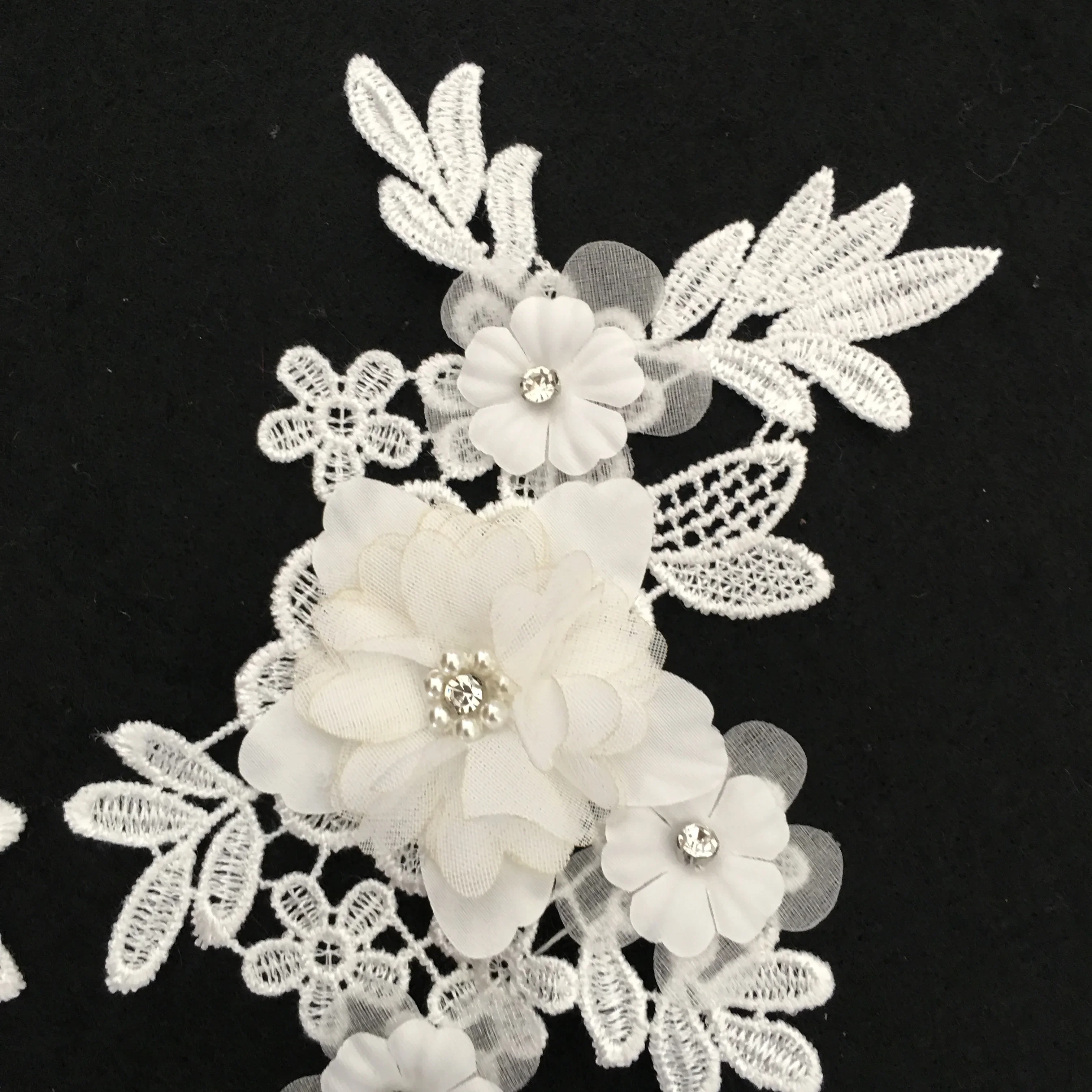 Black and white 3D three-dimensional flower decoration pearl rhinestone embroidery DIY clothing craft supplies accessories