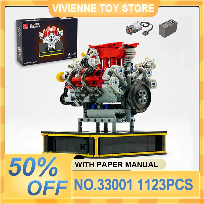 

JIESTAR 33001 MOC Crafted 488 supercar V8 engine Model Blocks Bricks Assembly Classic Toys Christmas Gift For Adults Kids