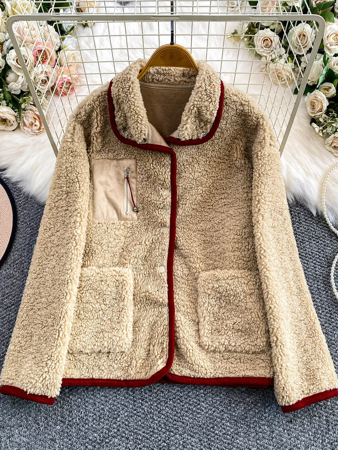 

Зимнее женское повседневное пальто в полоску с воротником из овечьего меха в стиле пэчворк, свободное длинное пальто Sli