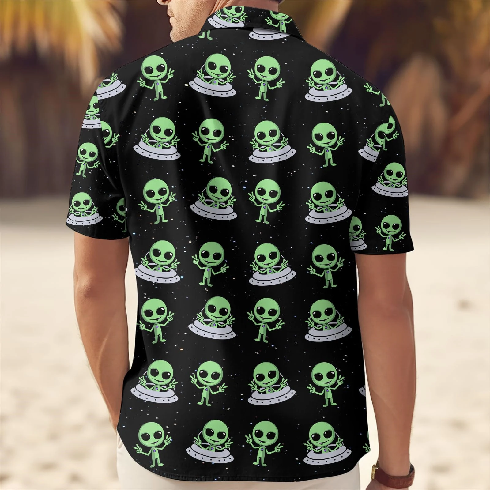 Men's Shirt Funny Alien Graphic Shirts Oversized  3d Printed Pattern Male Clothing Casual Shirt Lapel Tops Button Summer Apparel