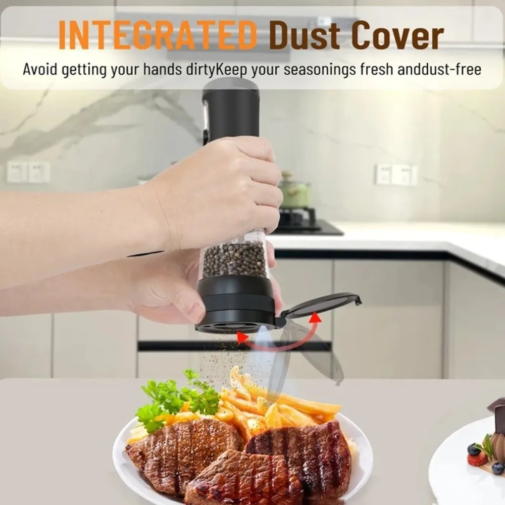 

USB Rechargeable Electric Pepper Grinder Large Capacity Black Automatic Pepper Mills Adjustable Coarseness Precision Grinding