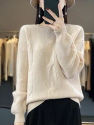 Autumn Winter Women 100% Merino Wool Sweater O- Neck Pullover Warm Casual Long Sleeve Cashmere Knitwear Korean Female Clothing