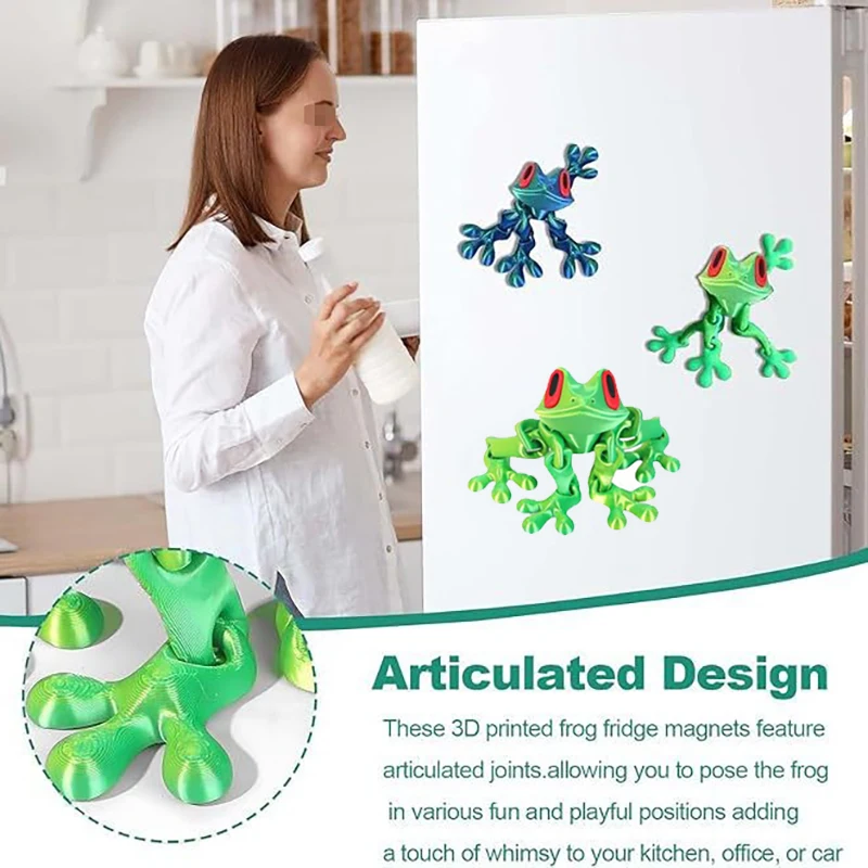 Magnetic Frog Fridge Magnet Set 3d Printed Frog Toy With Movable Joints For Home, Kitchen Decoration And Play Items