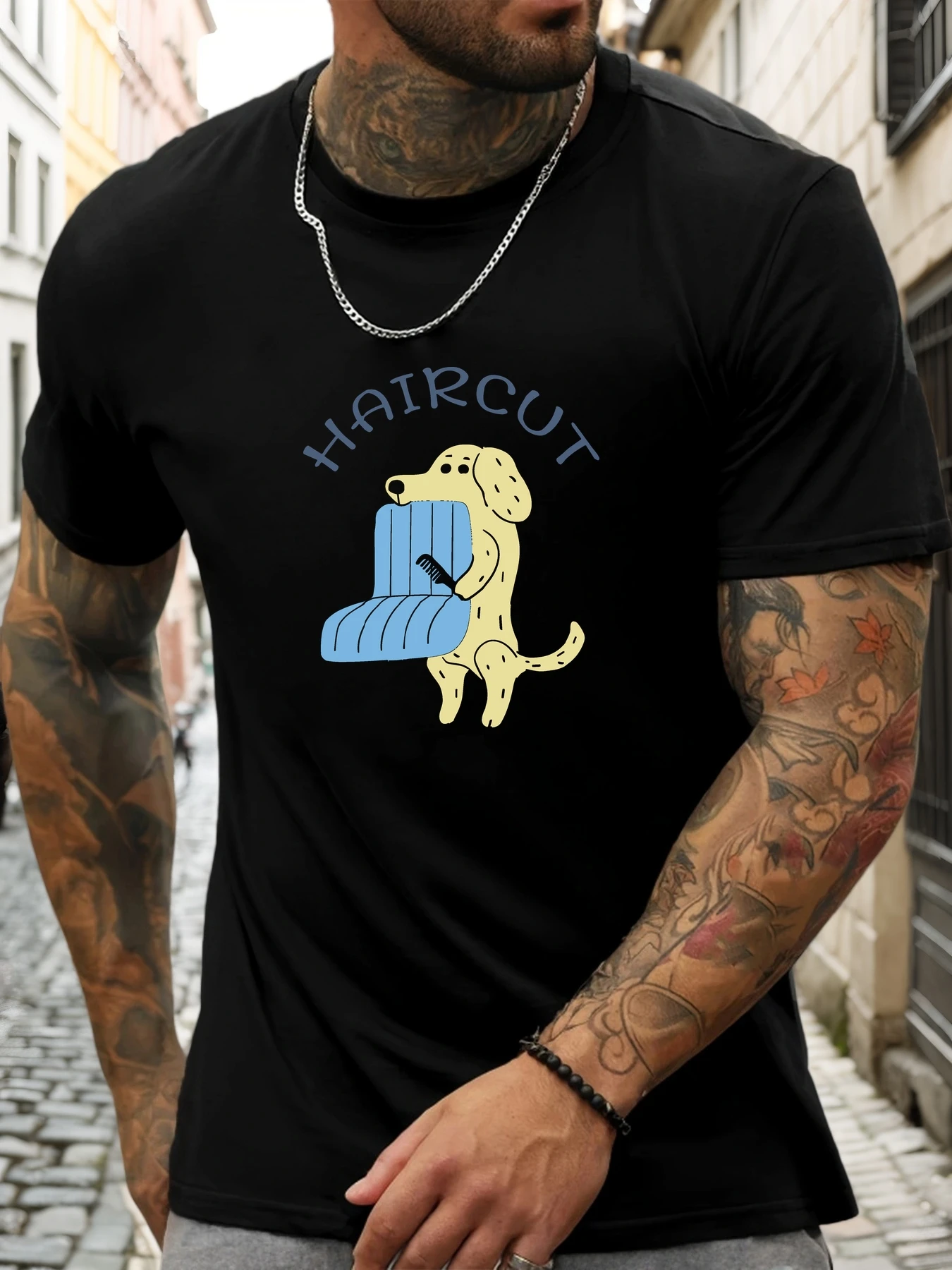 

Men's 100% Cotton Short Sleeve T-Shirt 2025 Dog Haircut Graphic Print round Neck Summer Breathable Casual Fashion Cool Tee