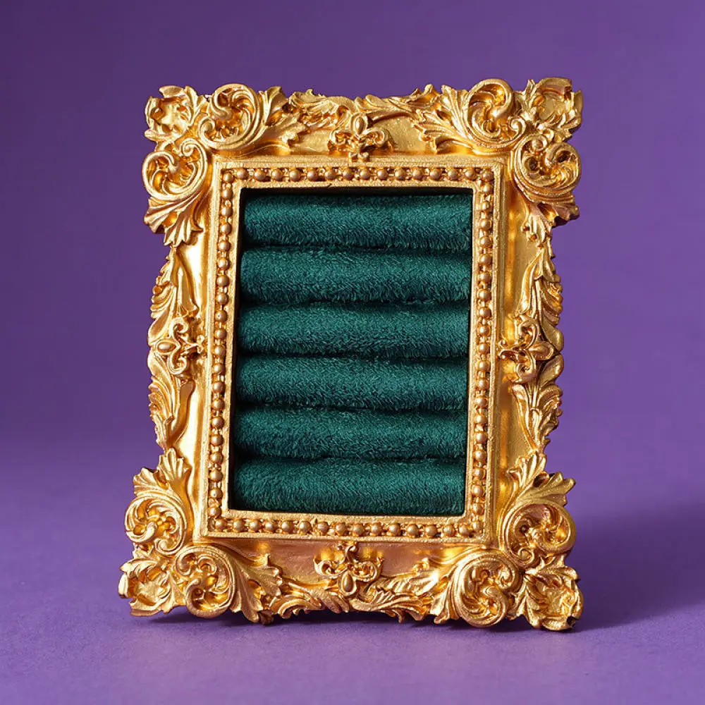 Luxury European Resin Jewelry Tray Vintage Ornament Organizer Photo Frame Style Ring Display Holder Desktop Decoration Props