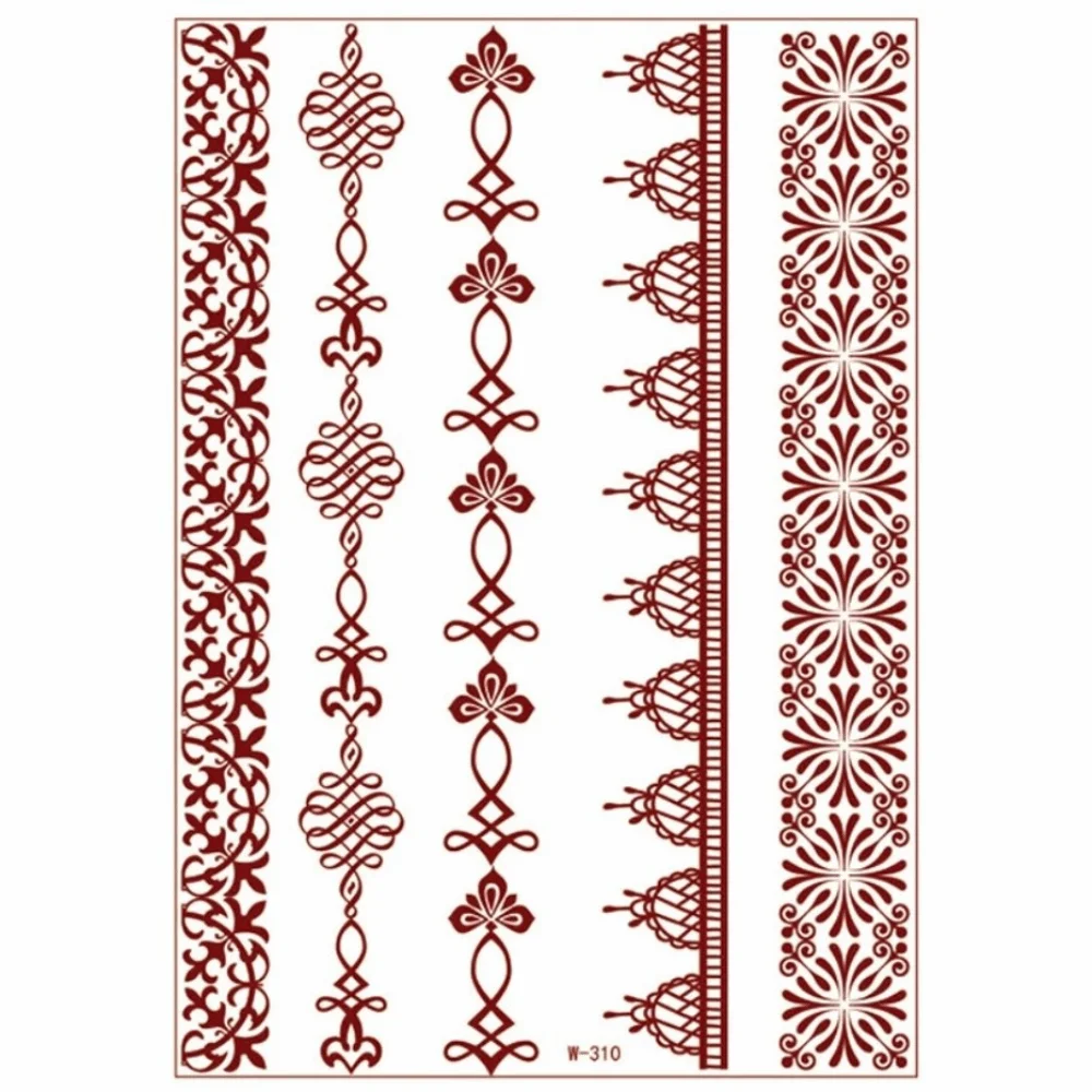 

Red Mehndi Stickers Henna Tattoo Stickers Legs Arm Lace Fake Tattoo Temporary Tattoo Wedding Tool India Flower