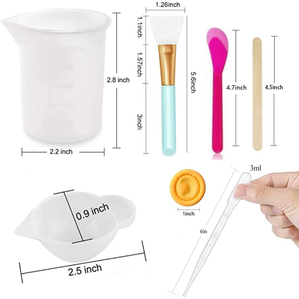 43PCS Resin Mixing Tool Kit - Silicone Measuring Cups for Epoxy Resin Silicone Mixing Cups Silicone Brushes Pipettes Ect