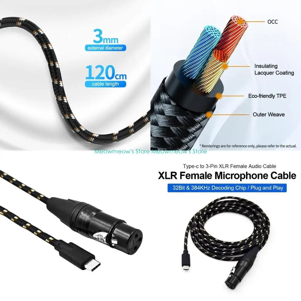 W91A USB C ~ 3PIN 마이크 케이블 3 핀 암 칩셋 20Hz-20KHz 주파수에서 C 유형 C 보조 케이블 코드 빌드