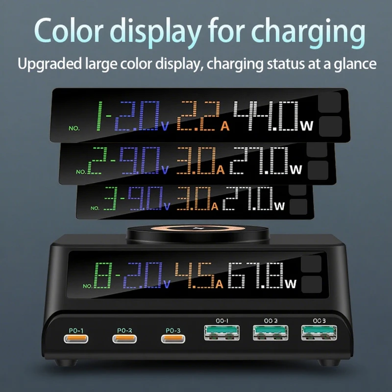 1080 واط USB C GaN شاحن شاشة ديجيتال 100 واط PD3.1 PPS QC3.0 محطة شحن لاسلكية مغناطيسية لأجهزة الكمبيوتر المحمول اللوحي جميع الهواتف